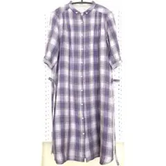 スタジオクリップ　チェック柄シャツワンピース　リネン100%　羽織り　袖2way