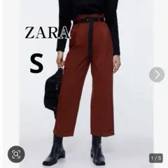 ✴︎美品✴︎ZARA ザラ　ハイウエストフリルワークパンツ　エンジ色　S