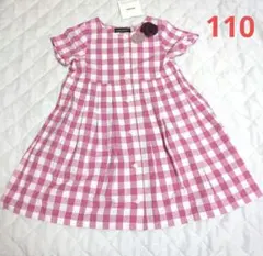 BeBe 半袖ワンピース ピンク チェック コサージュ 110 新品のサムネイル
