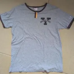 チャンピオン 復刻 ランナーズタグ リンガーTシャツ カレッジロゴ グレー L
