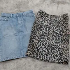 ラブボートLOVEBOATデニム＆ヒョウ柄タイトスカート２枚セット平成ギャル