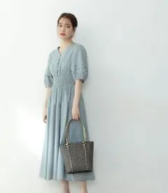 コットンローンタックパフスリーブワンピース 半袖　Sのサムネイル