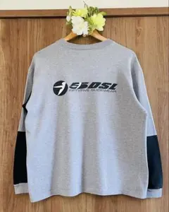 ☆55DSL ロンT グレー バイカラー ストリート 古着 希少 S