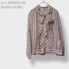 【アルファキュービック】ブラウス　長袖　ドット風　ボウタイ　透け感　リボン