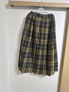 チェック柄 プリーツスカート イエロー×ネイビー