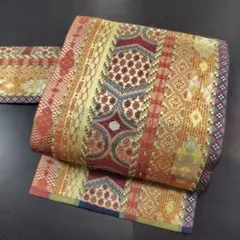 正絹八寸名古屋帯　割り付け柄　縞文様　カジュアル　a755