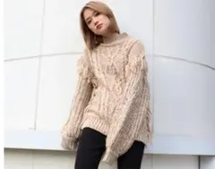 MURUA フリンジケーブルニット　ベージュ