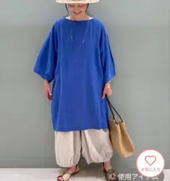 新品6590円スタディオクリップ 青 6分袖ランタンスリーブチュニック