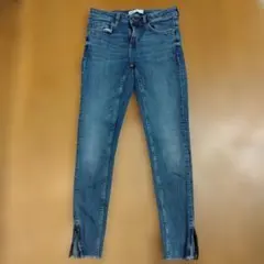 ZARA ザラ スキニーデニム 裾ジップ カットオフ ブルー