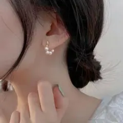 パールイヤリング 4粒 フープ バロックパール イヤーカフ 痛くない ゴールド