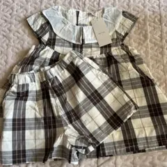 【新品】プティマイン　チェック柄 半袖ワンピース&ショートパンツセット