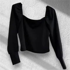 CECIL Mc BEE ブラックパフスリーブクロップトップス