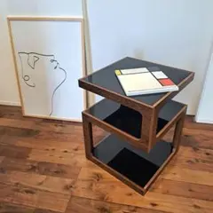 モダンな木製ガラスサイドテーブル 約40cm x 40cm x 52cm
