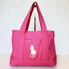 ポロラルフローレン トートバッグ キャンバス ピンク ビッグポニー 刺繍 肩掛け