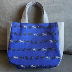 ラウンドトートバッグ 猫柄×グレー