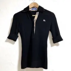 バーバリー ブルー レーベル ニット 五分袖　黒 ノバチェック 刺繍ロゴ