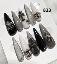 833現品ネイルチップちゅるん十字架 ギャルシズニルック ロングネイル 推し地雷