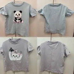 キッズ 半袖Tシャツ スパンコール パンダ 猫 2枚セット　GU
