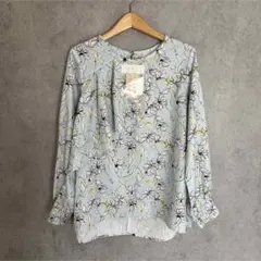 新品 タグ付 미사용 ベルメゾン トップス シャツ ブラウス 水色 花柄