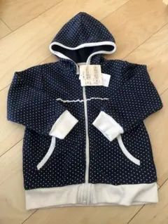 アウター　上着　紺　95 水玉　パーカー　フード　裏起毛　チャック　新品　未使用