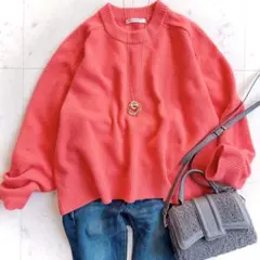 ビューティアンドユース ニット セーター ウール カシミヤ 短丈 コーラルピンク