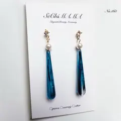 No.160【再販10】クリアブルードロップとパールのピアス　イヤリング