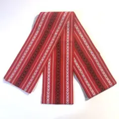 5k3084 半幅帯　綿　博多帯　献上柄　赤　白　黒　柄物　和装　着物