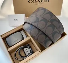 SALE♪コーチ　リバーシブル　ブラウンシグネチャーベルト　バックルセット