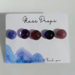 ガラス ドロップス サージカルステンレス ピアス パープル クリア マーブル