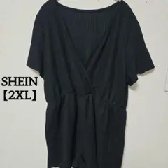 SHEIN【2XL】 ブラック Vネック オールインワン ウエストゴム