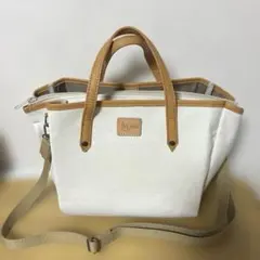 最終値下げ】森野帆布 トートバッグ 本革 ホワイト グレー 2way 人気 