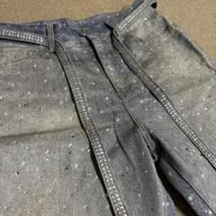 ラインストーン　メンズ　プリント　デニム　風　パンツ