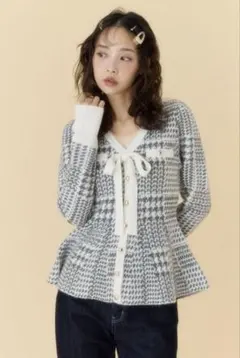 rienda 2WAYペプラムジャガードニットカー ディガントップス