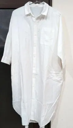 Te chichi ホワイト ロングシャツ七分袖ワンピース　フリーサイズ