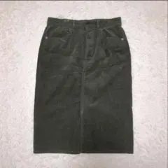 E1499 GU コーデュロイ　タイトスカート　カーキ　秋冬　スリット　スカート