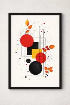 抽象アートポスター A4縦 額付き ブラックフレーム 北欧モダン風