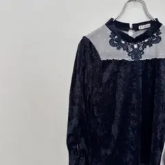 axes femme ベロア調 長袖カットソー レース ビジュー装飾 Mサイズ
