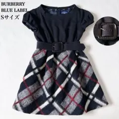 【メガチェック】美品✨バーバリーブルーレーベル 異素材ドッキング ワンピース S