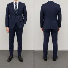 希少 LL【コムサイズム】セットアップ ジャケット パンツ ネイビー ストライプ