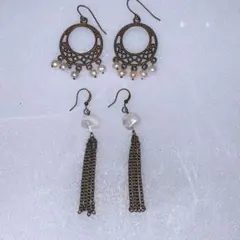 ブロンズフープパールピアス2点セット