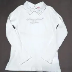 160★メゾピアノ★お花＆パール付き襟！ロゴ刺繍Ｔシャツ★