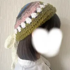 【値下げ中】ベレー帽 クロシェハット リボン付き ハンドメイド