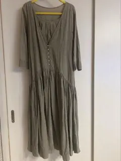 美品！CABaN キャバン＊スラブリネンマキシ丈ワンピース　グレー　36 美品！CABaN キャバン＊スラブリネンマキシ丈ワンピース グレー 36