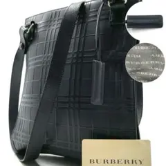 美品✨バーバリー ショルダーバッグ メガチェック チャーム レザー 紺 現行品