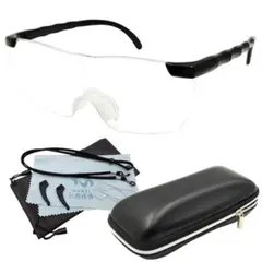 拡大鏡 めがね ルーペメガネ 1.6倍 7点セット ブラック MR054