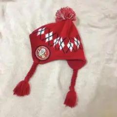 ベビー ニット帽 わんわん いないいないばあ 赤 46〜50cm