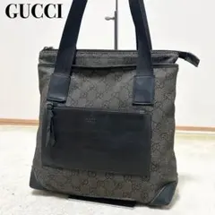 グッチ　GUCCI GGキャンバス トートバッグ　ハンドバッグ　レザー　黒のサムネイル