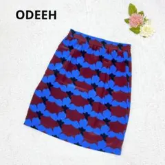 ODEEH スカート 花柄 ひざ丈 派手 個性的 ウエストゴム 総柄 タイトのサムネイル