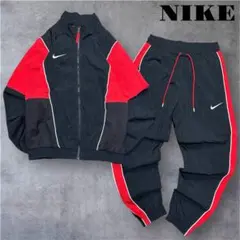 海外限定 NIKE ナイキ ナイロン セットアップ 黒 赤 S