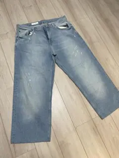 ZARA ワイドデニム ルーズ バギー XL 36 ダメージ加工 人気シルエット